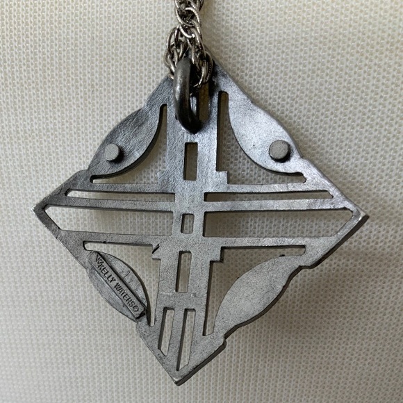 70s Kelly Waters Pewter Modernist Pendant Necklace - Picture 5 of 5